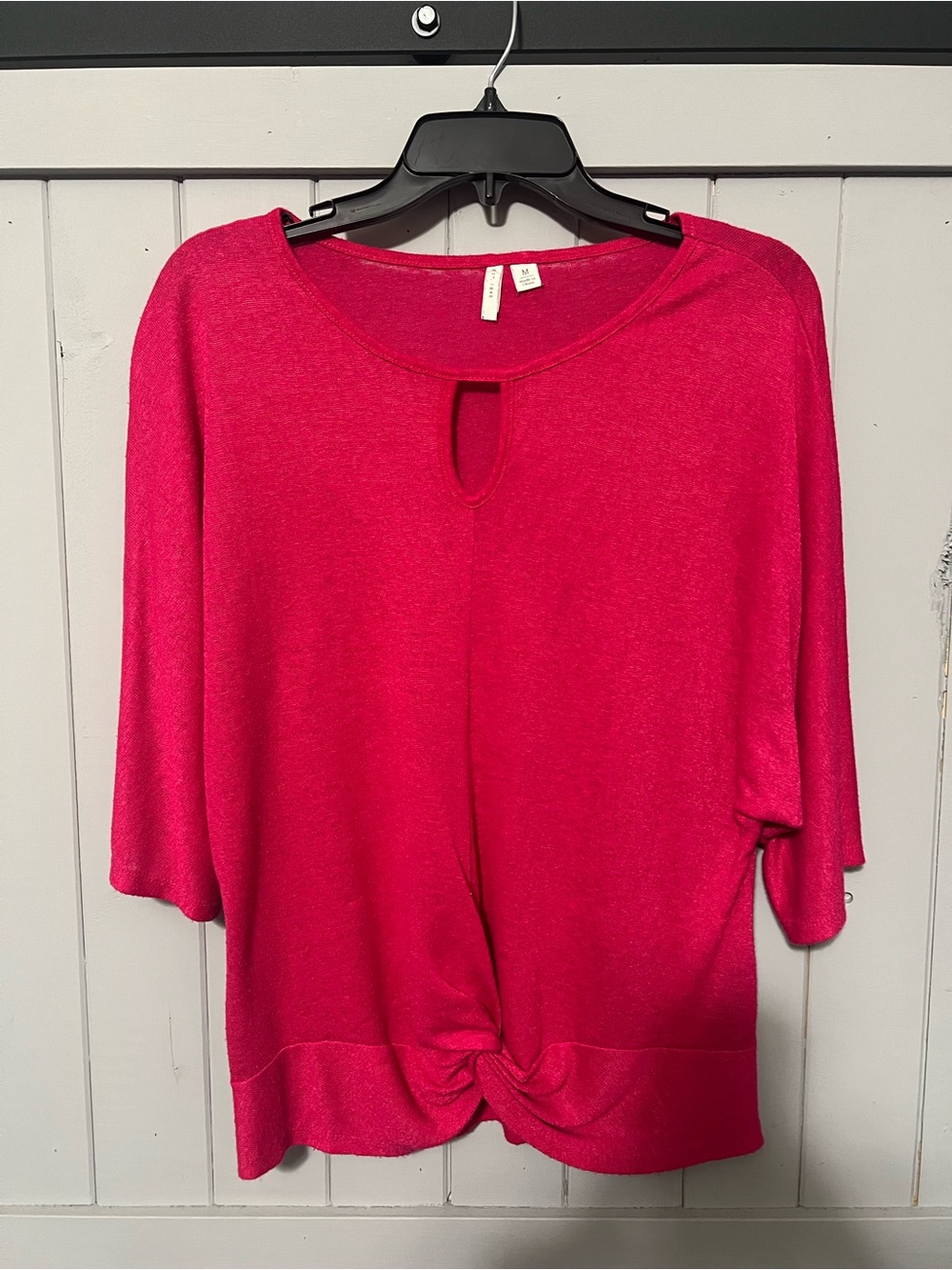 Twist-Hem Keyhole Blouse in Vibrant Pink